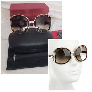 NIB Salvatore Ferragamo Oversize Tortoise Brown Side Cut Out 52mm Sunglasses